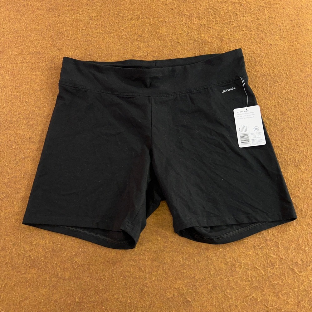 Jockey Womens Large Black 5in Cotton Stretch Activewear Bike Shorts NWT